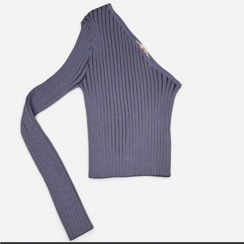 Zara One-Shoulder Ribbed Crop Top in Purple